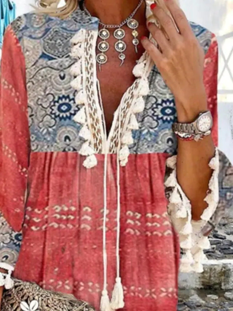 Women's Printed Ethnic Dress Red