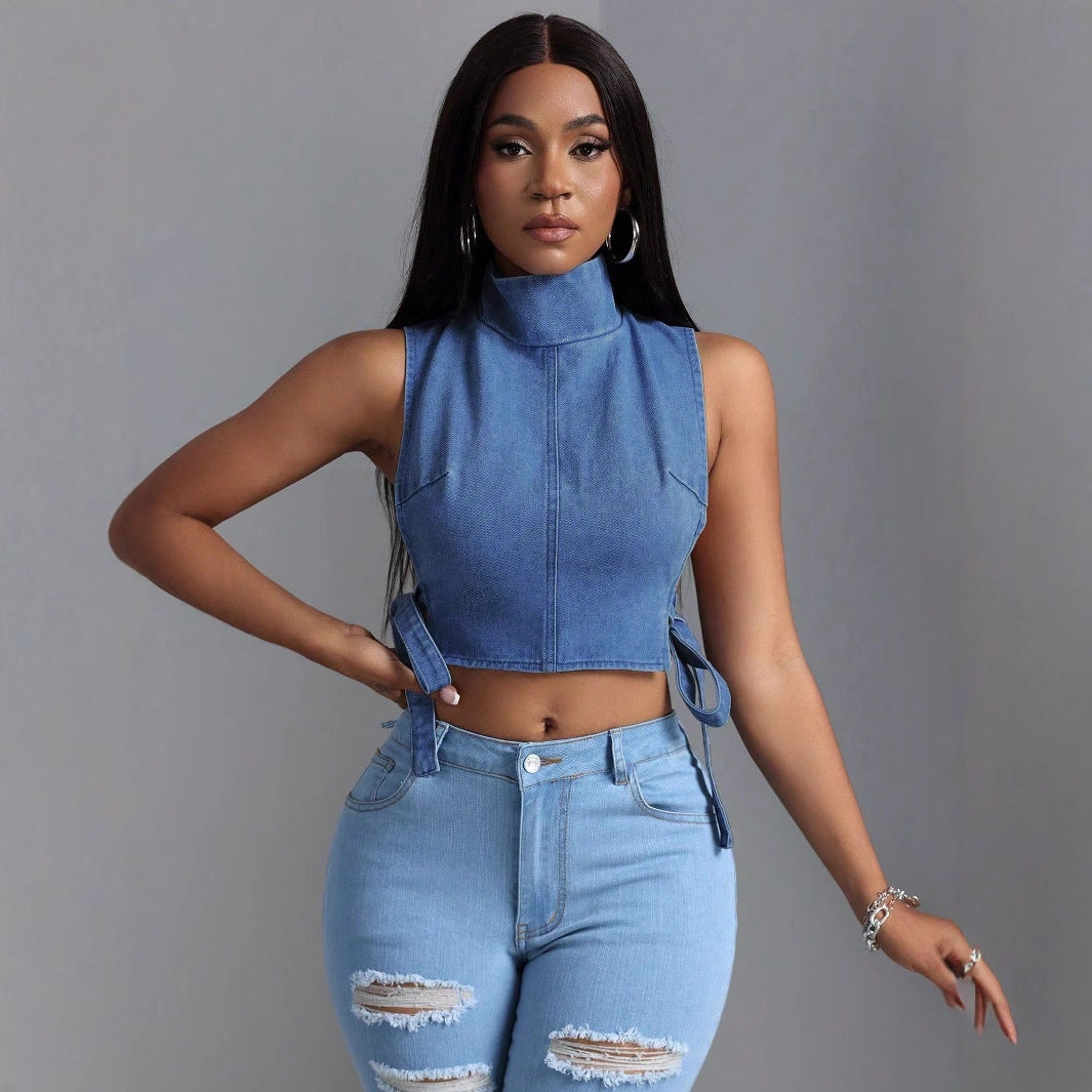 Damen sexy Schnür-Jeans-Top