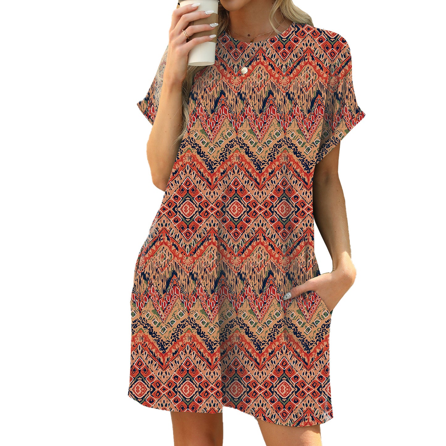 Casual Floral Mini A-Line Cotton T-Shirt Dress