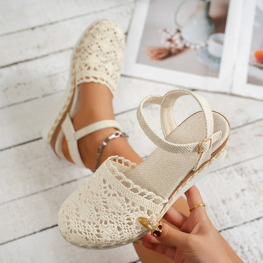 Straw-woven Wedge Sandals Womens Summer Platform Thick-soled Waterproof High Heels