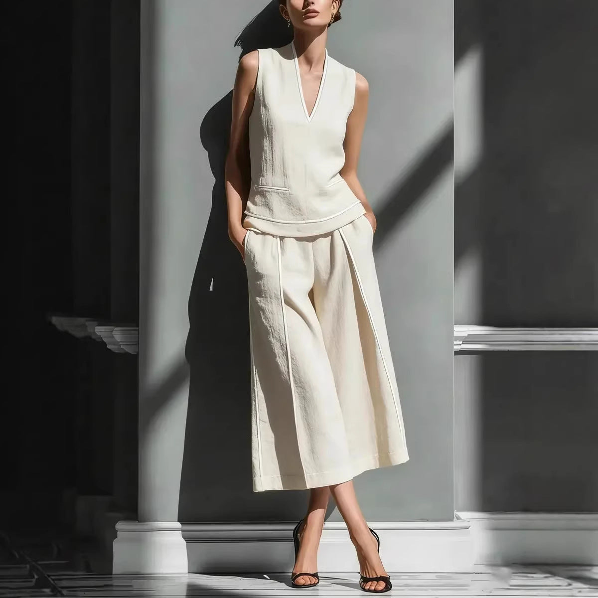 Casual Comfort Women's Sleeveless Linen Shirt Set
