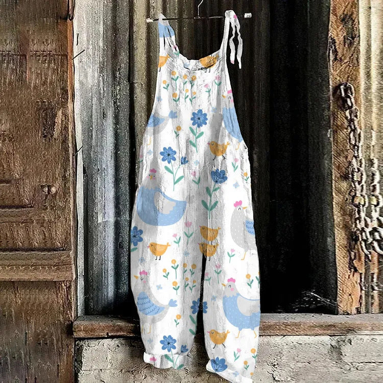 Damen-Jumpsuit mit weitem Bein und Vintage-Print