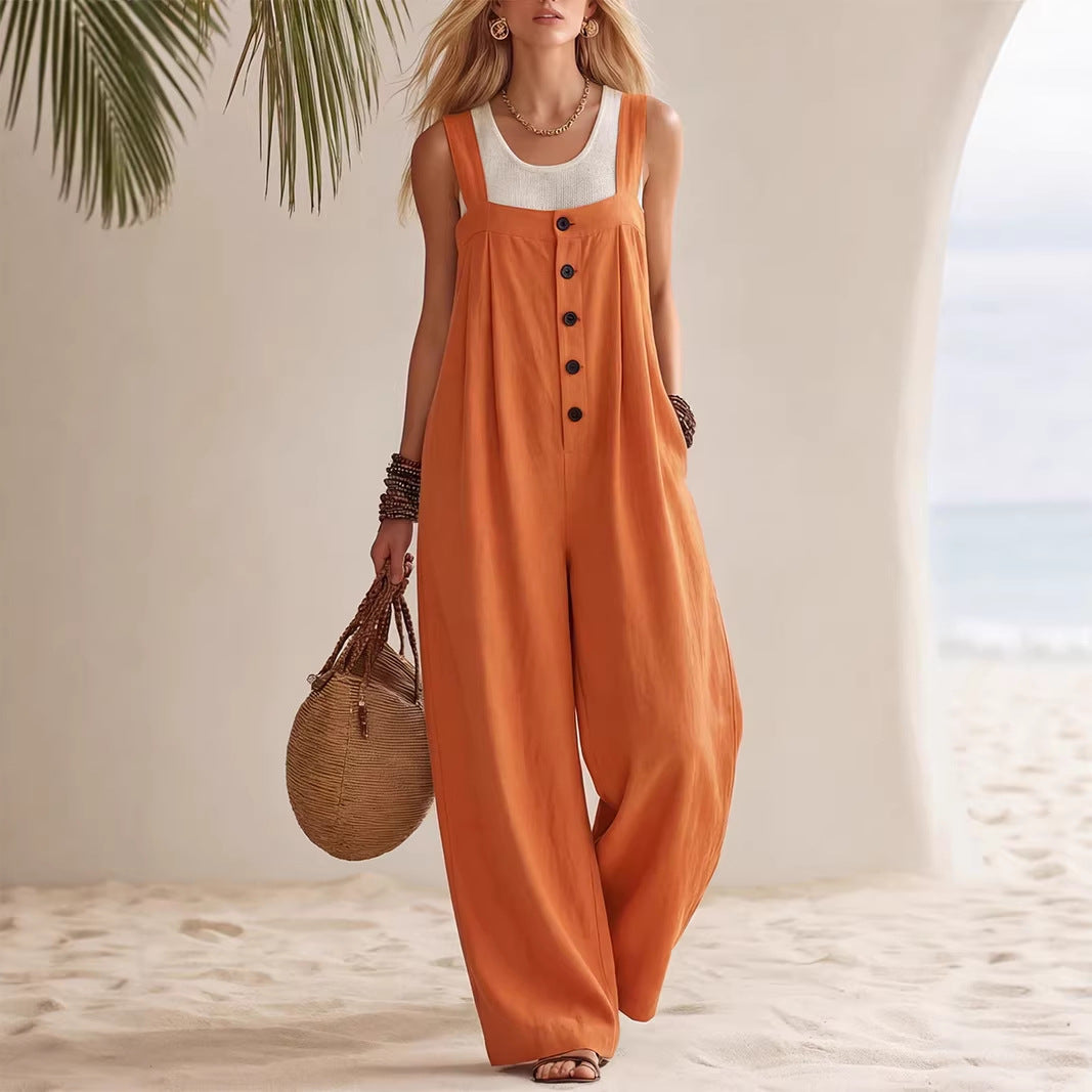 Combinaison salopette décontractée bohème boutonnée pour femme