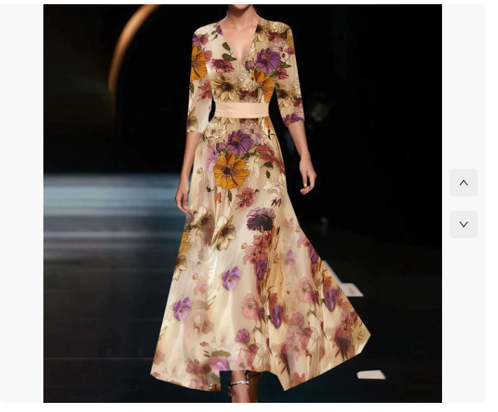 Sommer V-Ausschnitt Schlitz Kurzarmkleid Mode Blumenmuster A-Linie Maxikleider Party Club Strandkleidung Für Damen