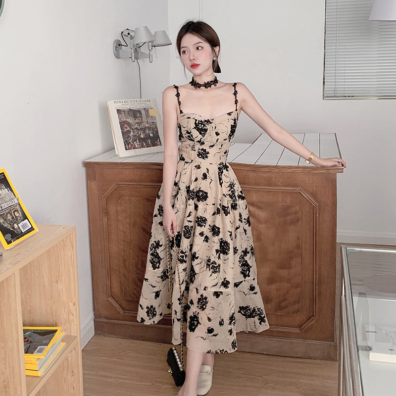 Robe dos nu à bretelles style rétro pour femme
