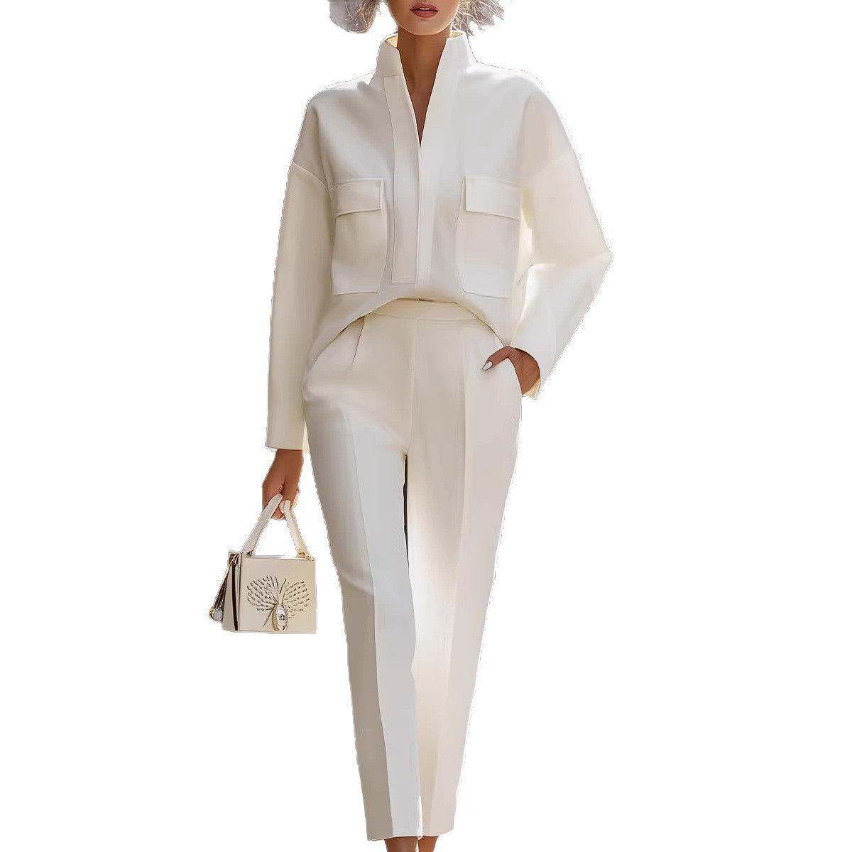 Stylish Urban Commuter Pocketed Top And Pants Set