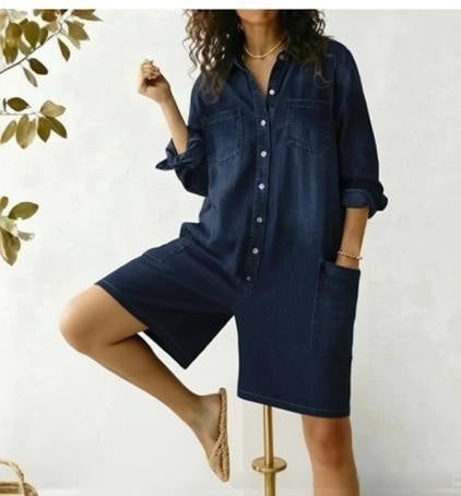 Loose-fit Faux Denim One-piece Shorts For Women