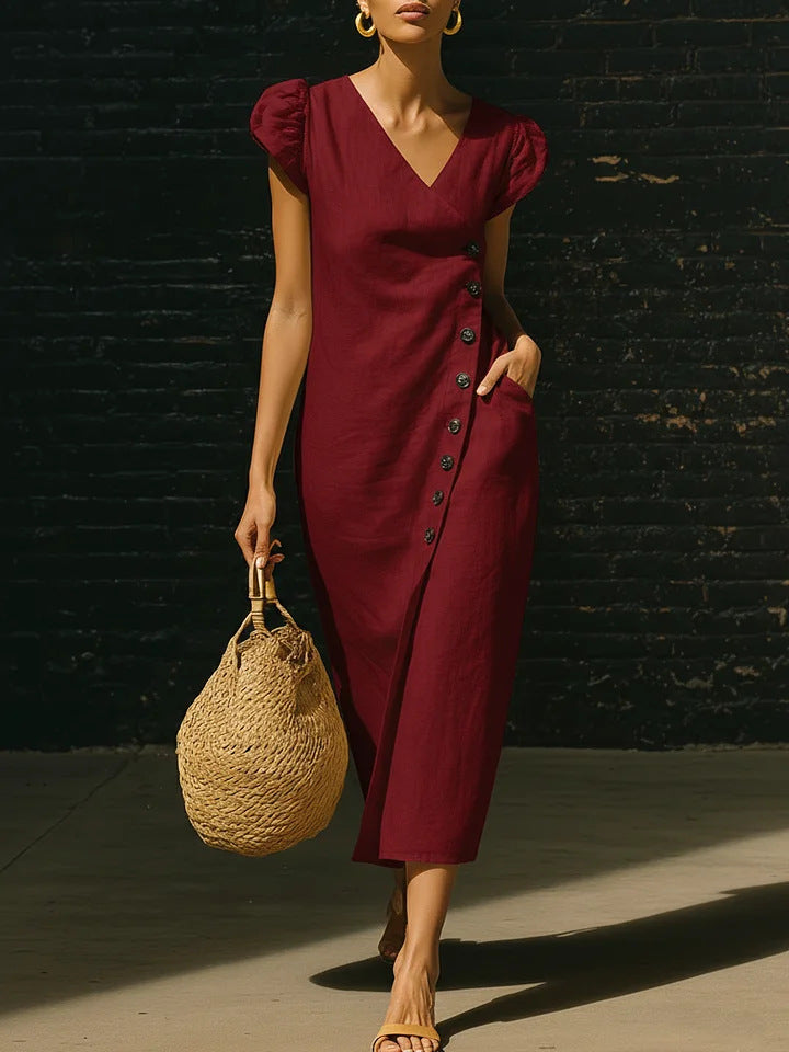 Women's Casual V-Neck Midi Dress