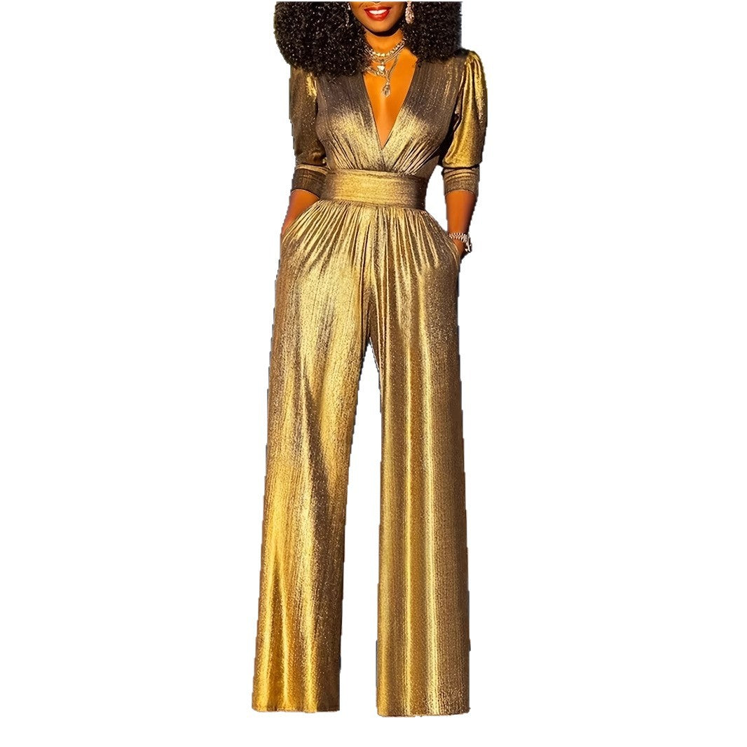 Damen Sexy V-Ausschnitt Overall mit hohem Stretchanteil