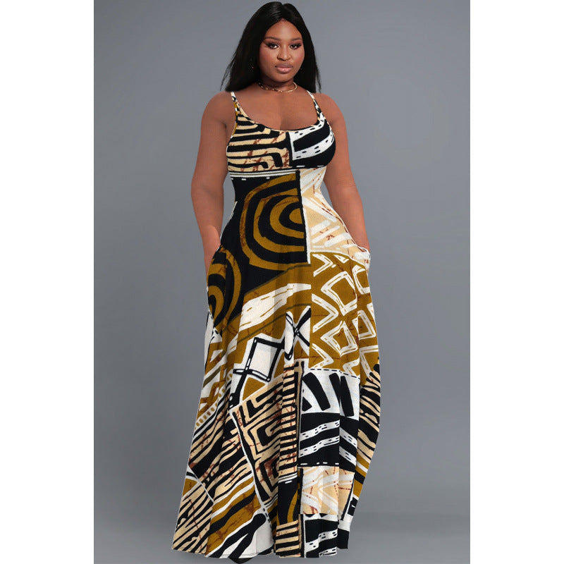 Women's Fashionable Plus-Size Printed Slip Dress