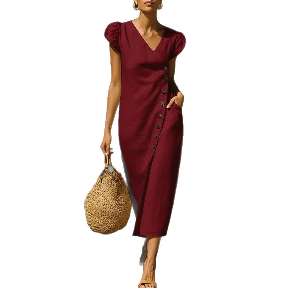 Women's Casual V-Neck Midi Dress