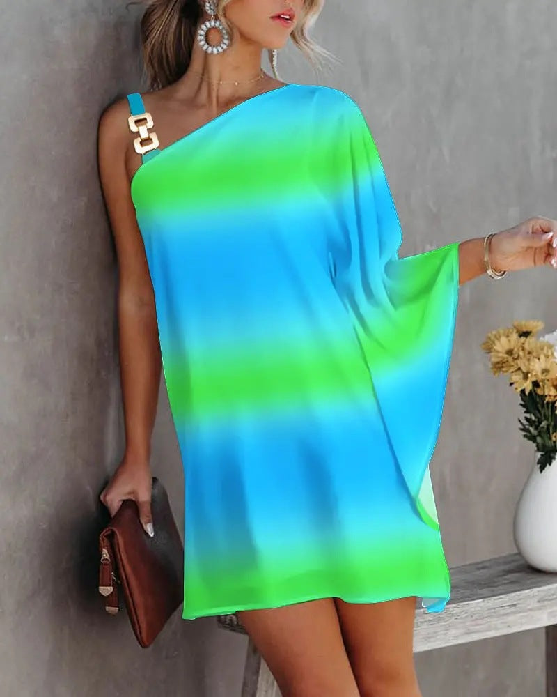 2022 Independence Station Wish Amazon Explosive Summer Doll Sleeve Off Shoulder Metal Sling Women's Dress