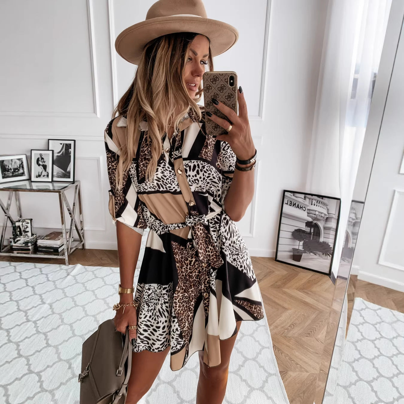 Fashion Sexy Printed Shirt Skirt Dress Women