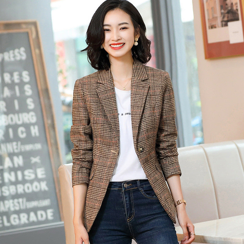 Karierter Blazer Damen Korea-Stil Britischer Stil Herbst/Winter