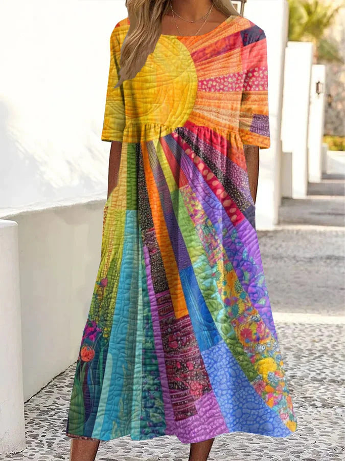 Casual Retro Ocean Art Print Womens Loose Dress