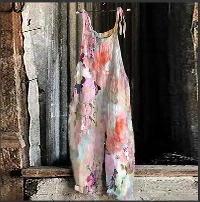 Damen-Jumpsuit mit weitem Bein und Vintage-Print