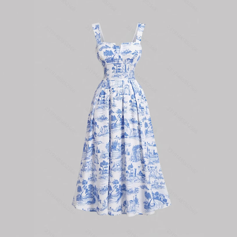 Robe moulante à fines bretelles imprimée pour femme