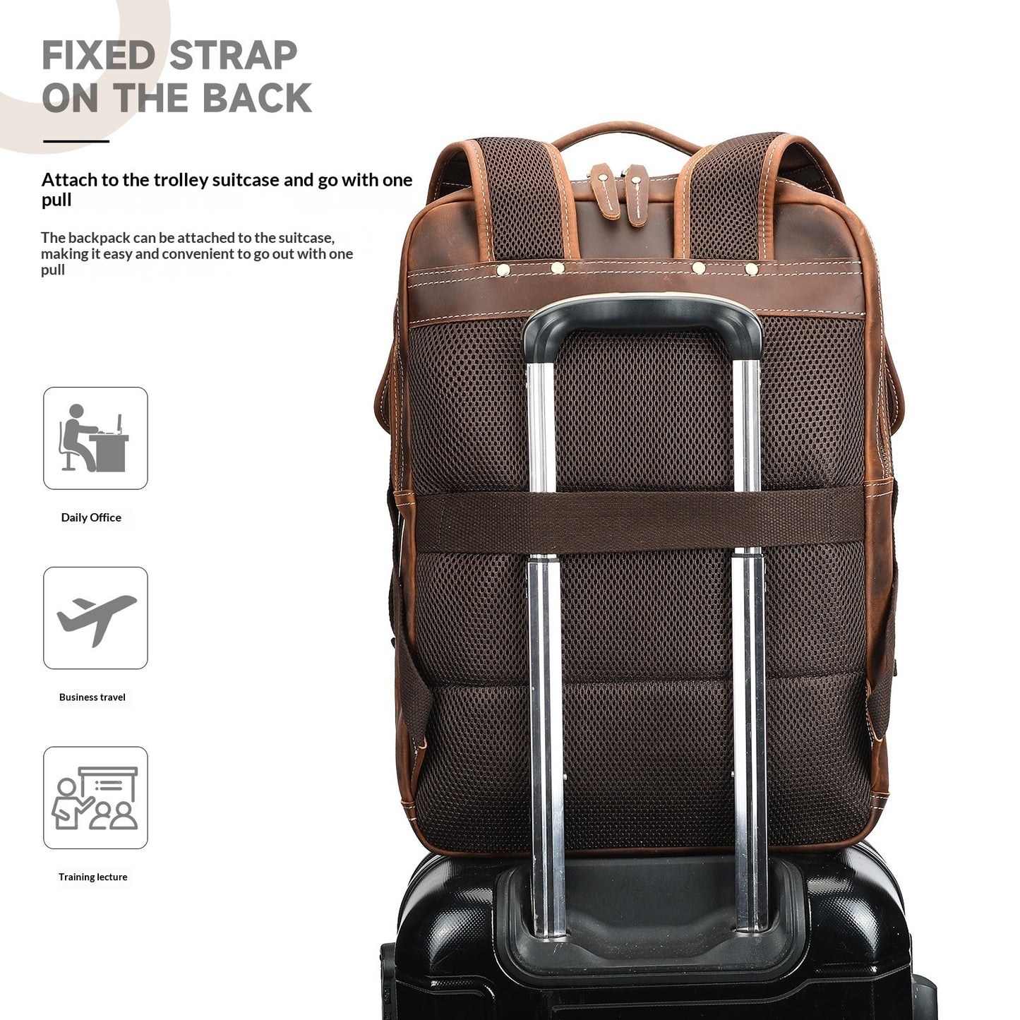 Sac à dos grande capacité en cuir pour l'extérieur