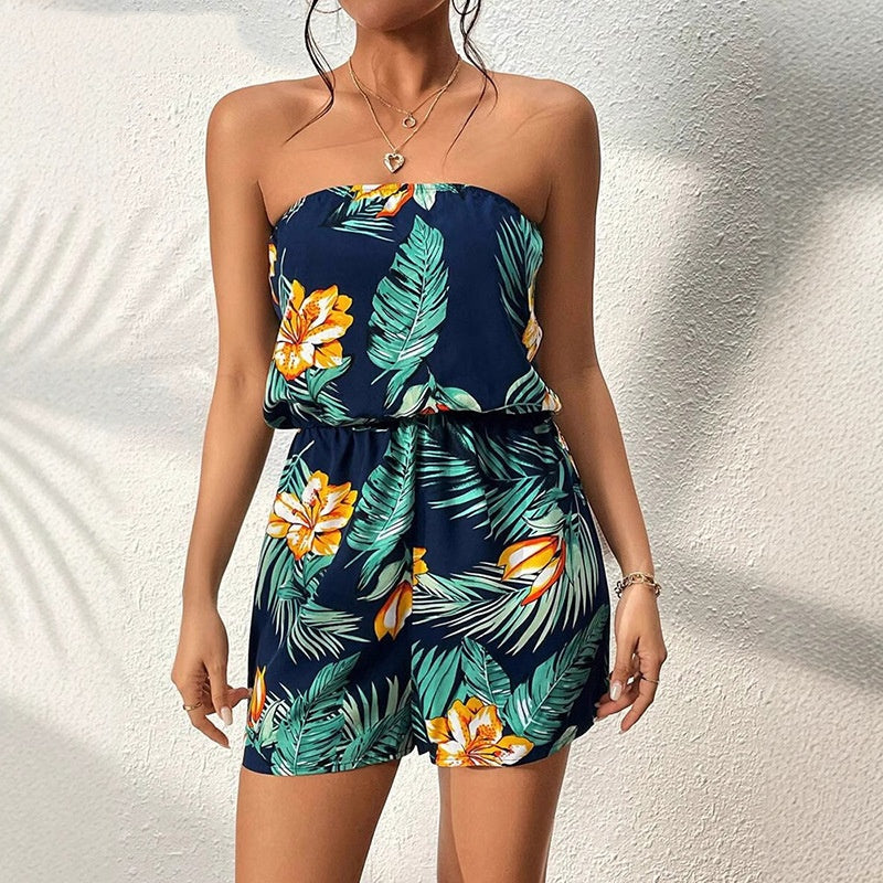 Combinaison moulante sans manches à dos nu imprimée et taille haute pour femme