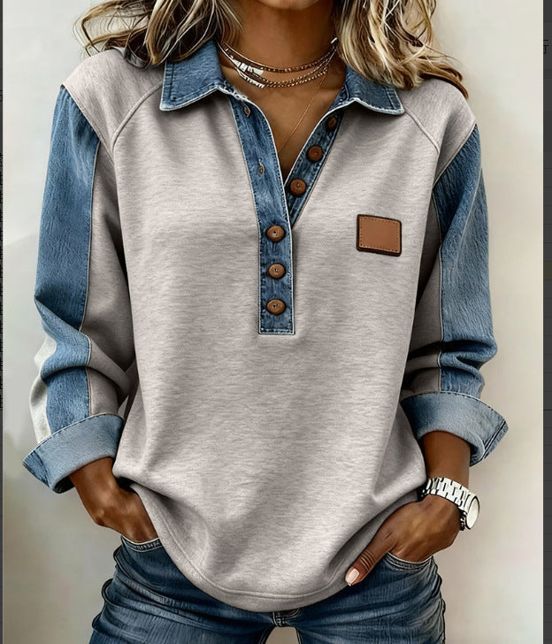 Europäischer und amerikanischer gestrickter Langarm-Lapel-Pullover für Damen