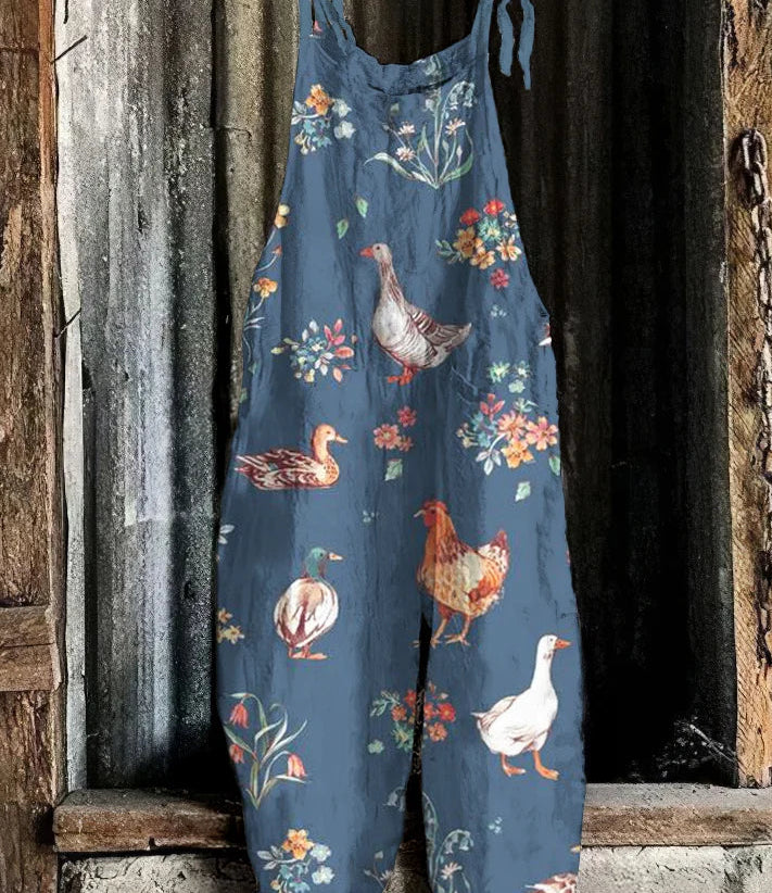 Bedruckter Retro-Damen-Jumpsuit mit weitem Bein