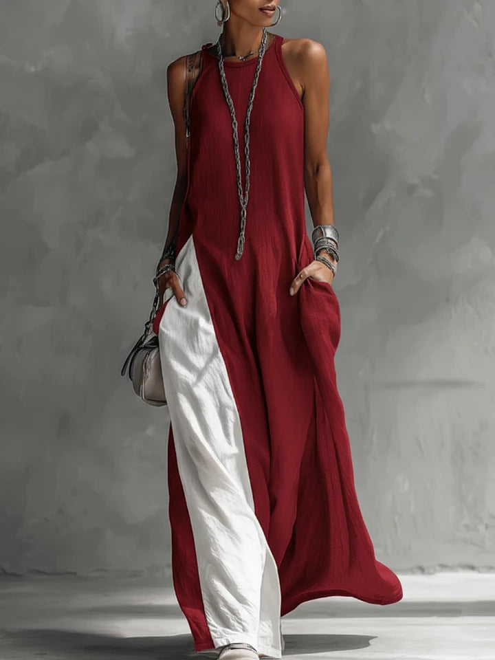 Womens Sleeveless Loose-Fit Off-Shoulder Dress With Pockets