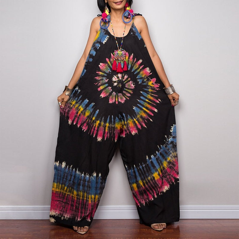Combinaison ample à imprimé tie-dye et jambes larges à nouer