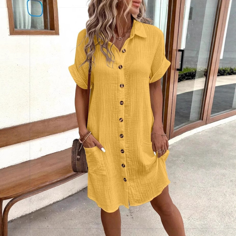 Casual Solid-Color Mid-Length Short-Sleeve Dress