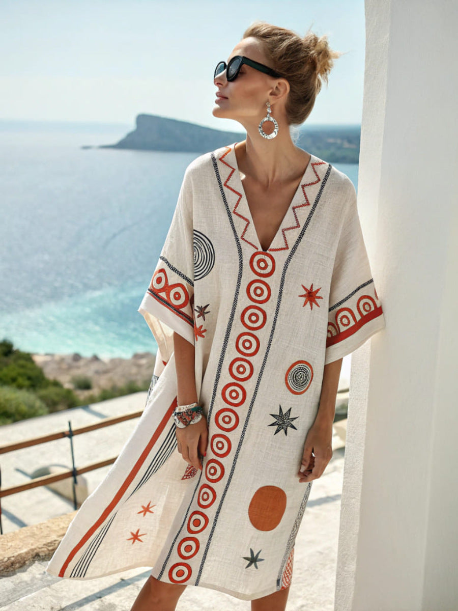 Beach Vacation Beach Dress Printed Loose Midi Dress