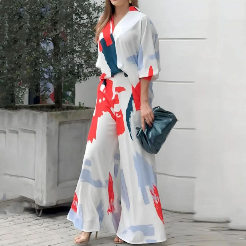 Ensemble deux-pièces décontracté pantalon ample imprimé