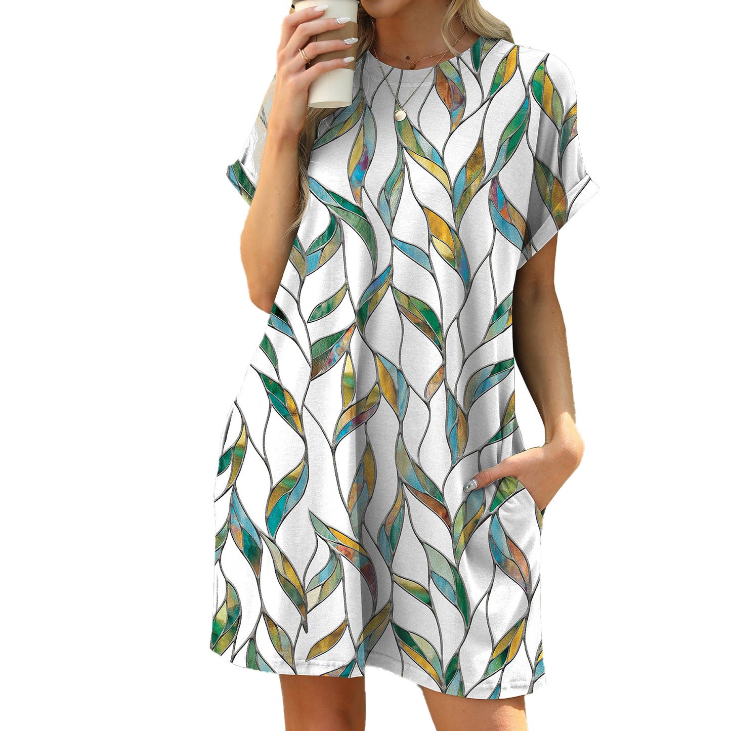 Casual Floral Mini A-Line Cotton T-Shirt Dress