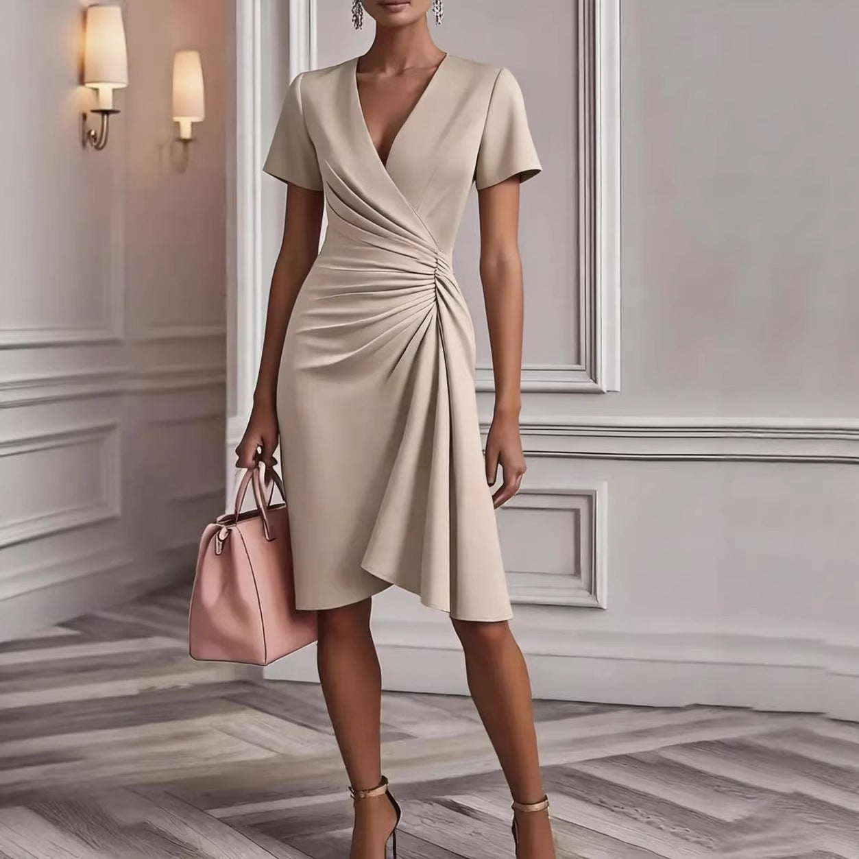 Solid-color Short-sleeve Dress Womens Style