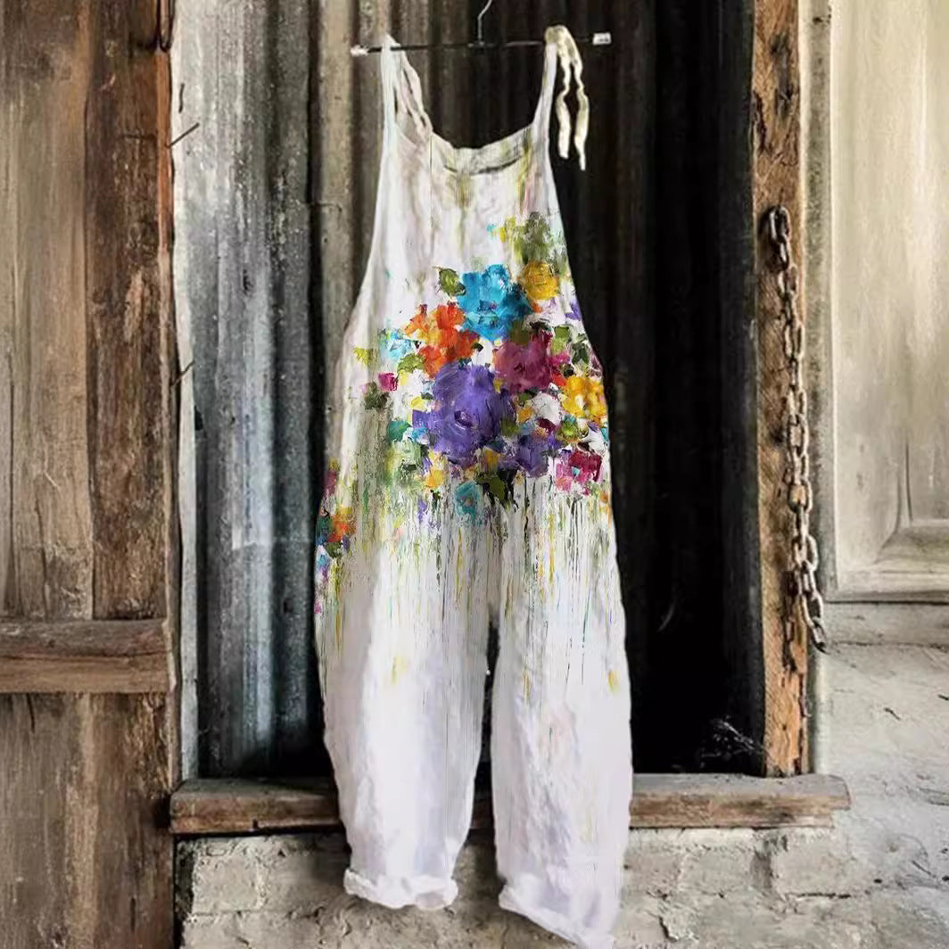 Bedruckter Retro-Damen-Jumpsuit mit weitem Bein