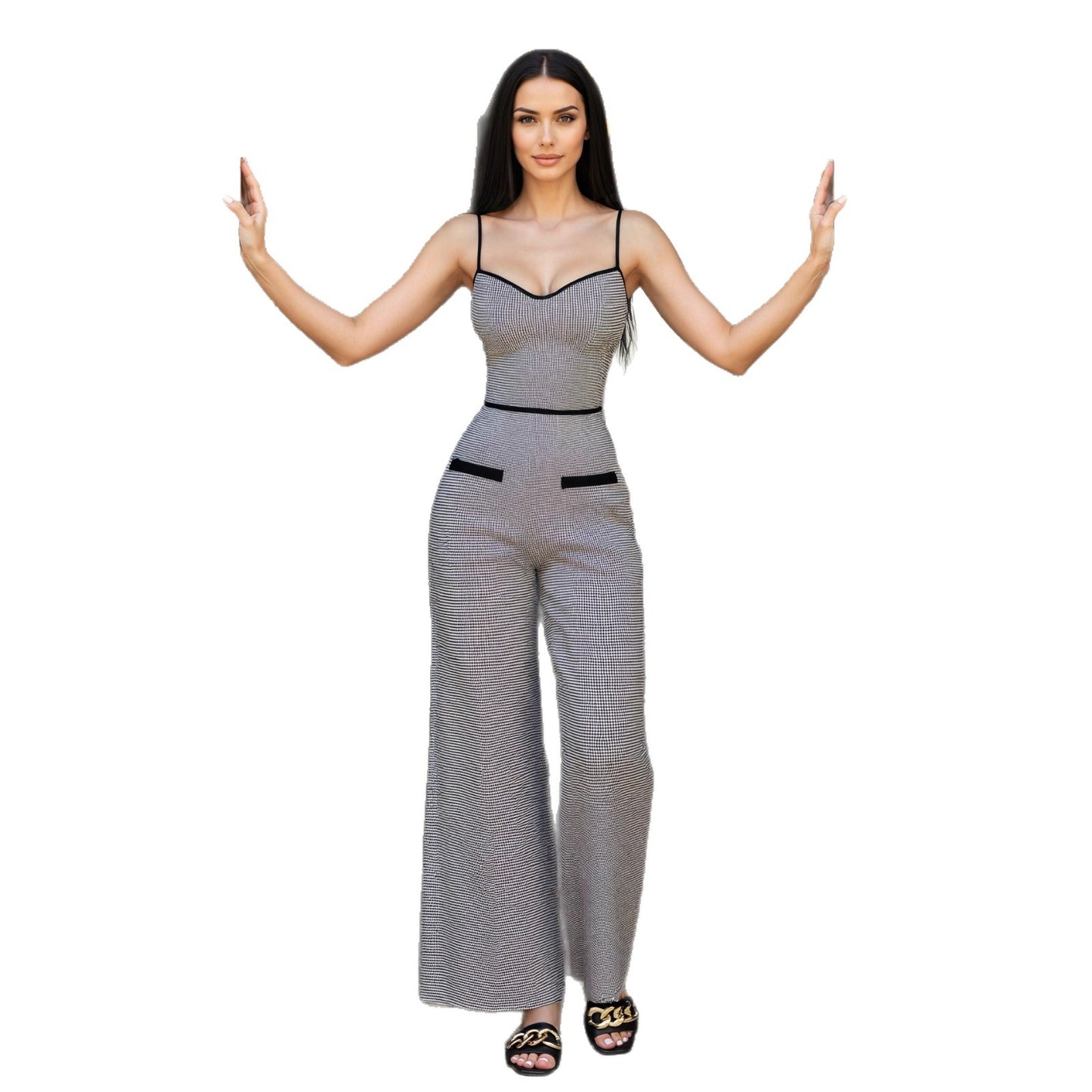 Eleganter, taillierter Damen-Jumpsuit mit seitlichem Reißverschluss und farblich abgesetzten Details