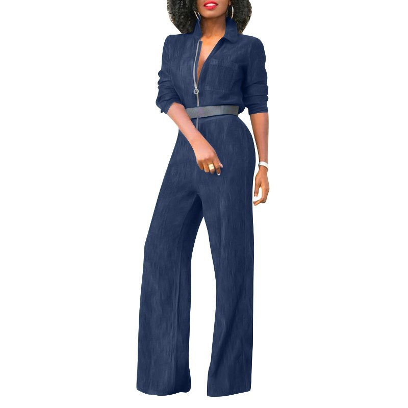 Damen-Jeans-Jumpsuit mit Reißverschluss in großen Größen
