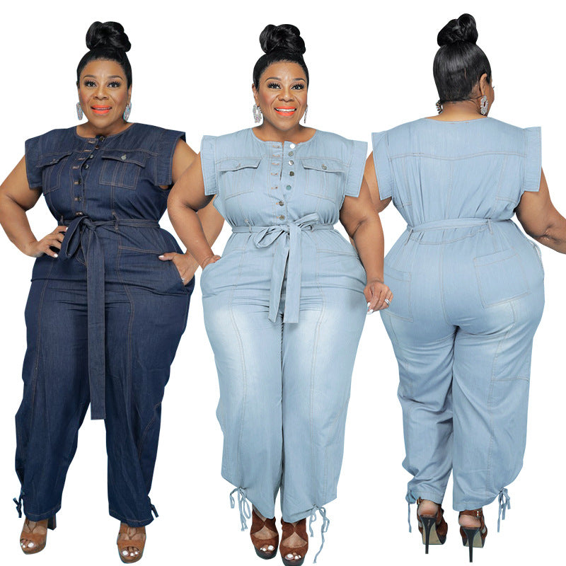 Sommerlicher neuer Stil gewaschener Denim-Casual-Jumpsuit