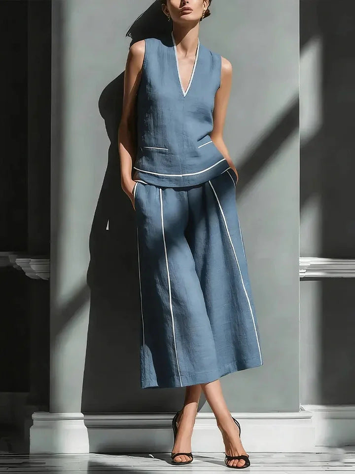 Casual Comfort Women's Sleeveless Linen Shirt Set