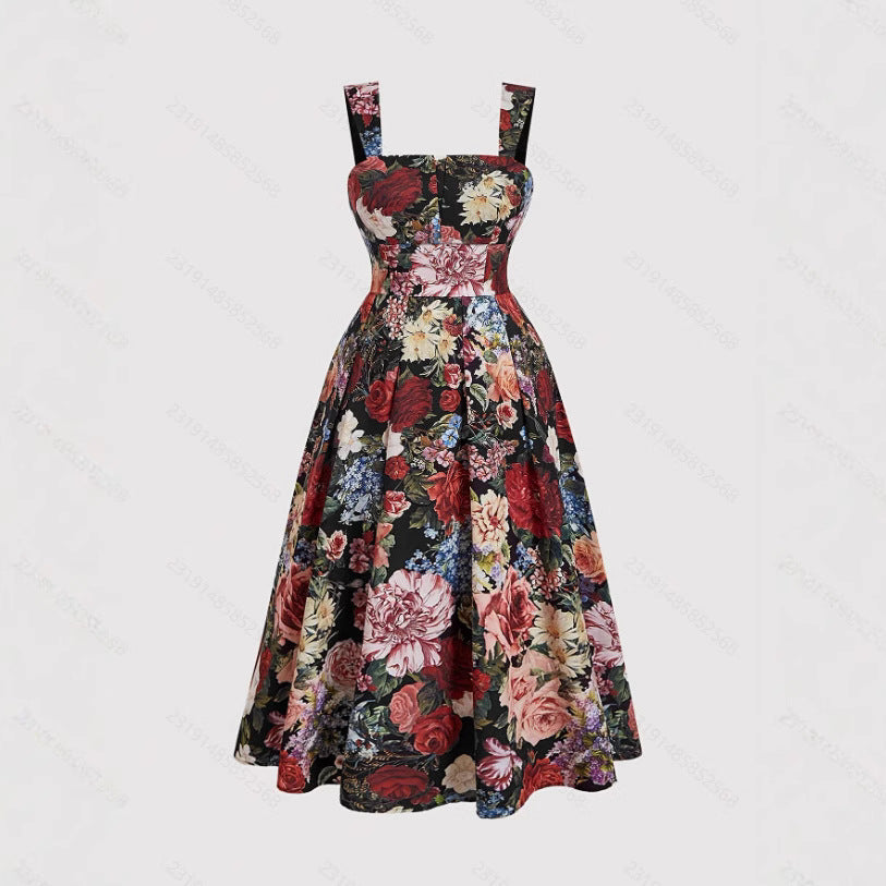 Robe moulante à fines bretelles imprimée pour femme