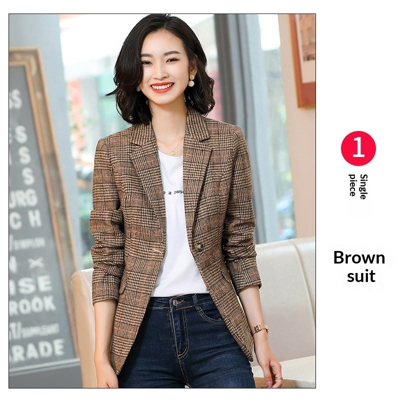 Karierter Blazer Damen Korea-Stil Britischer Stil Herbst/Winter