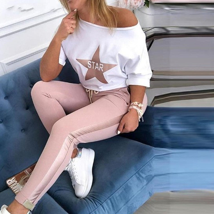 Sternenalphabet-Print Top und Hose Freizeit-Set