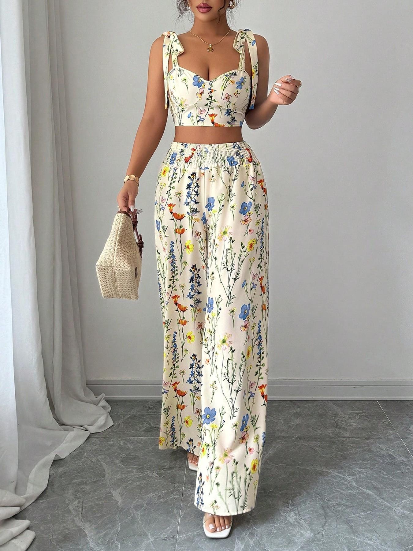 Printed Camisole Womens Top And Pants Set
