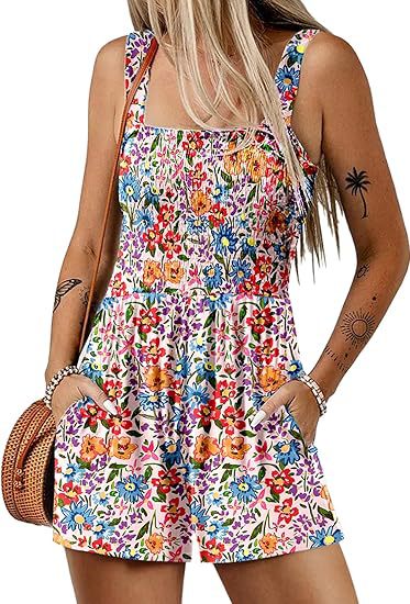 Blumendruck-Shorts-Jumpsuit Ärmelloser Strand-Body für den Sommer