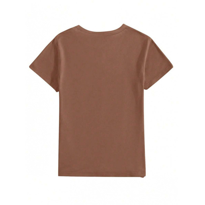 T-shirt ample à col rond en pur coton avec motif chapeau de paille tournesol pour femme