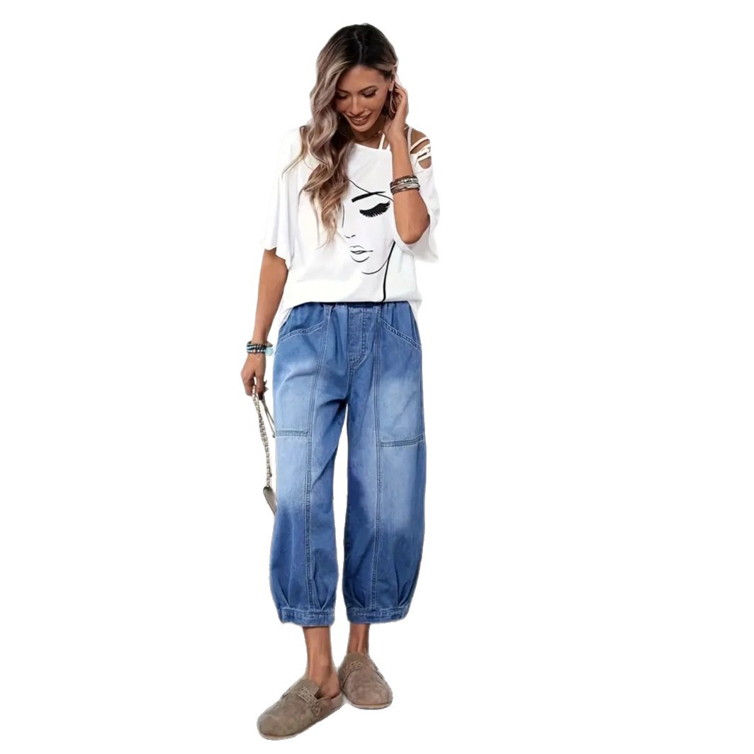 High-waist Capri-Jeans im Retro-Stil