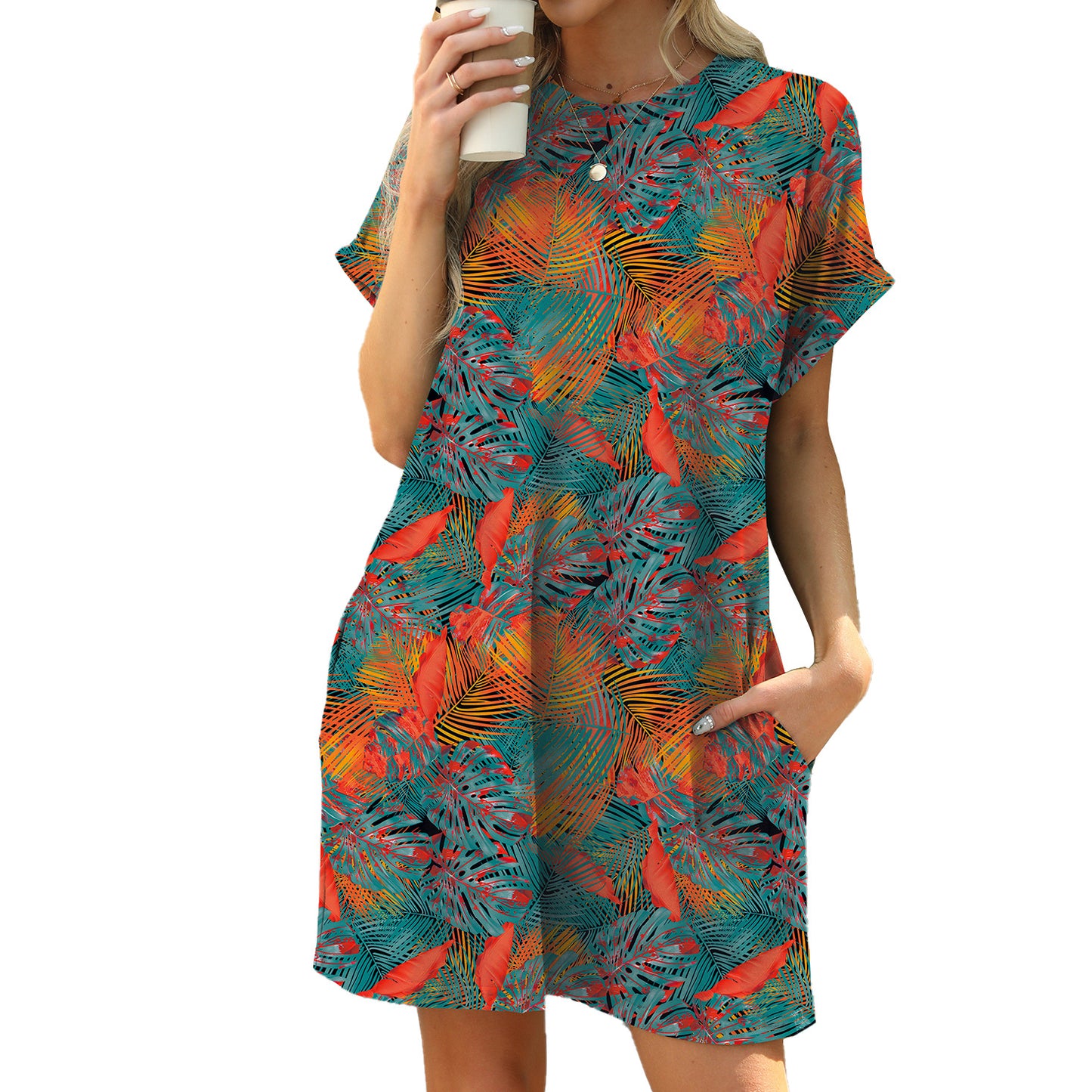 Casual Floral Mini A-Line Cotton T-Shirt Dress