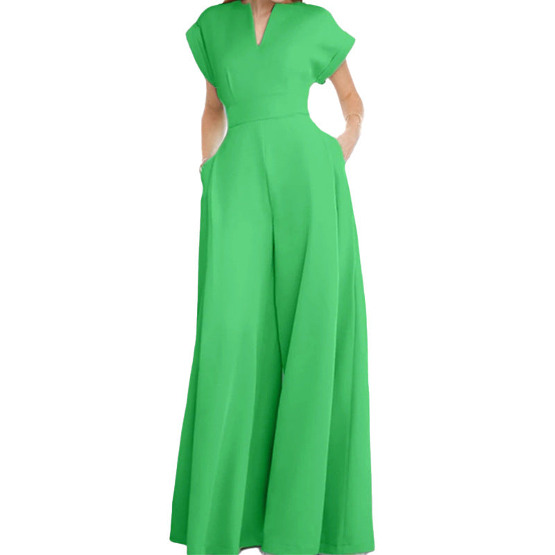 Elegante Damen Jumpsuit, Einfarbig, V-Ausschnitt, Ärmellos, mit weiter Hose