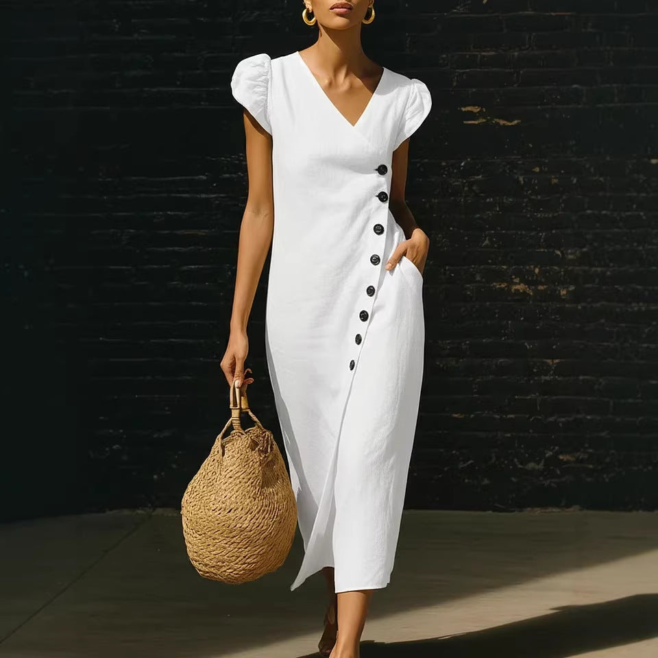 Women's Casual V-Neck Midi Dress