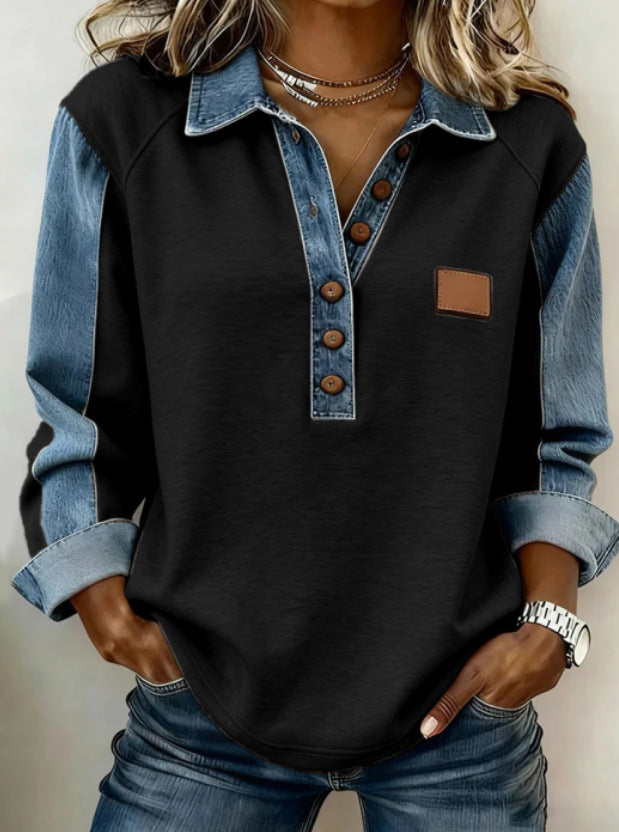 Europäischer und amerikanischer gestrickter Langarm-Lapel-Pullover für Damen