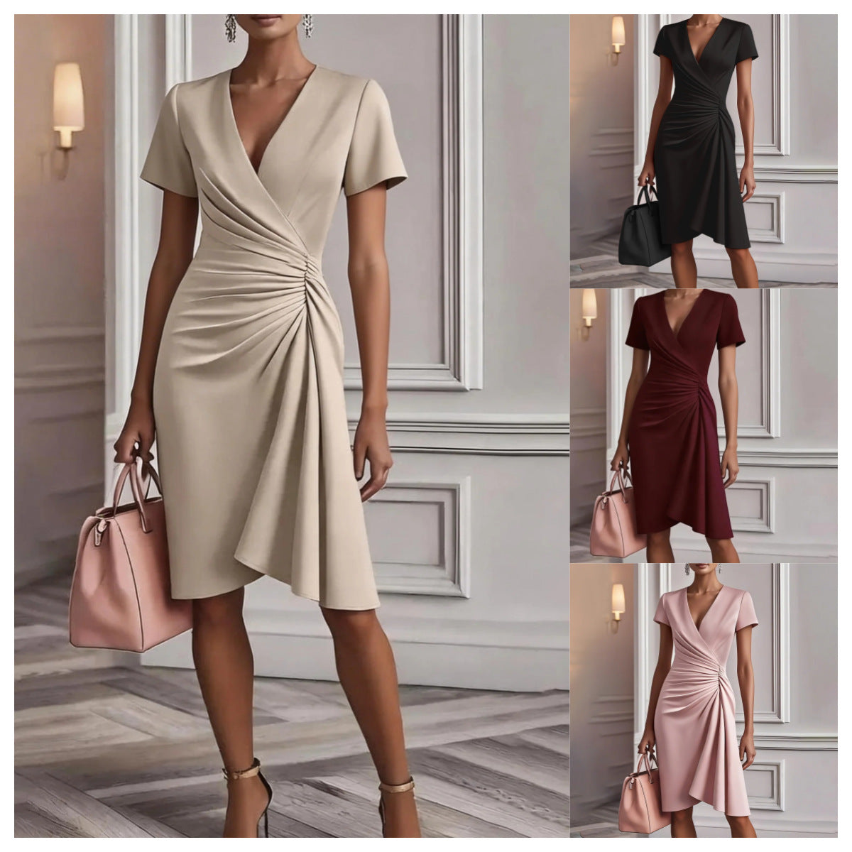 Solid-color Short-sleeve Dress Womens Style