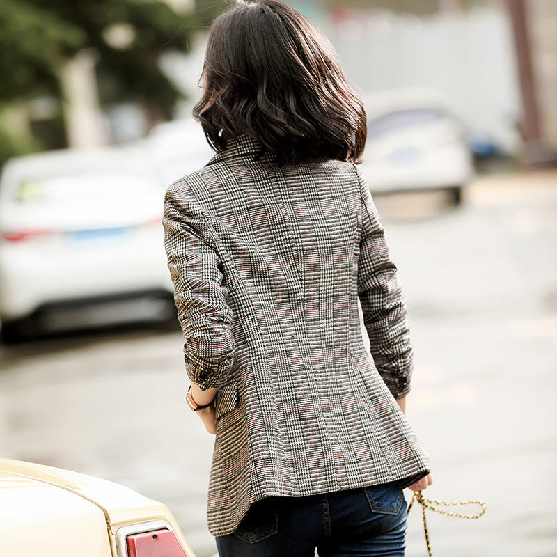 Karierter Blazer Damen Korea-Stil Britischer Stil Herbst/Winter